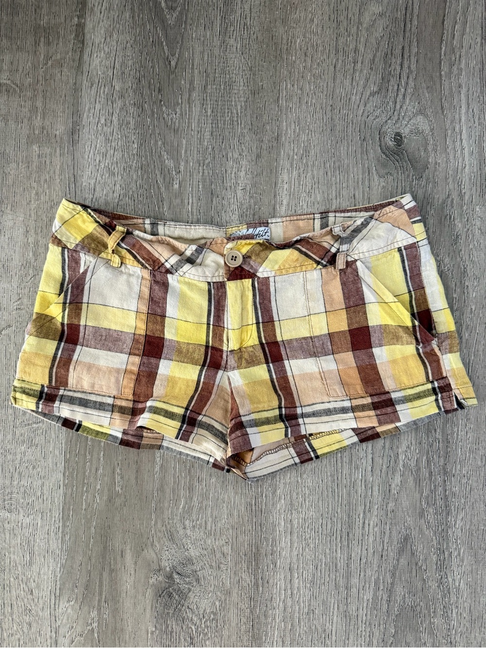Full Tilt Plaid Cotton Shorts - Yellow, Brown, Cream